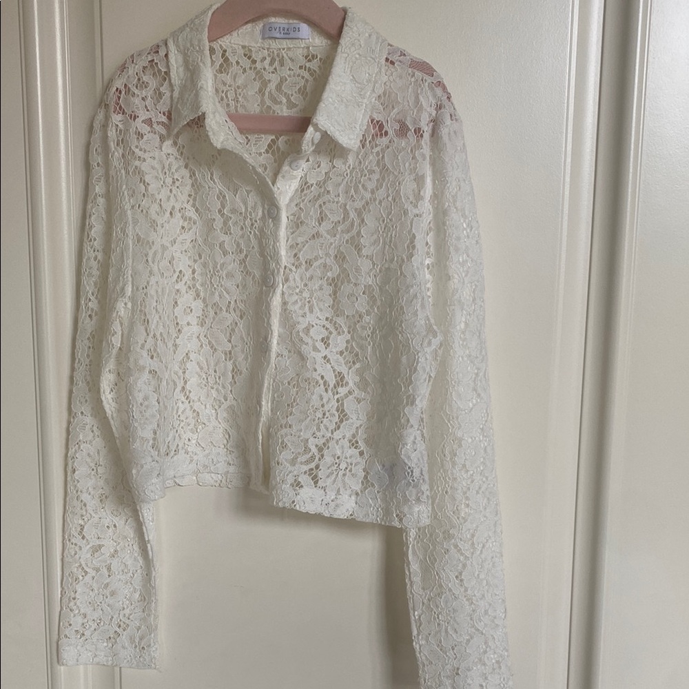 Off-White Lace Button-Up Blouse